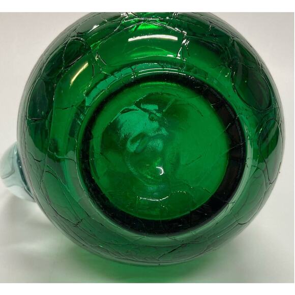 Blenko Green Art Glass Crackled Small Pitcher Clear Handle - Picture 7 of 7